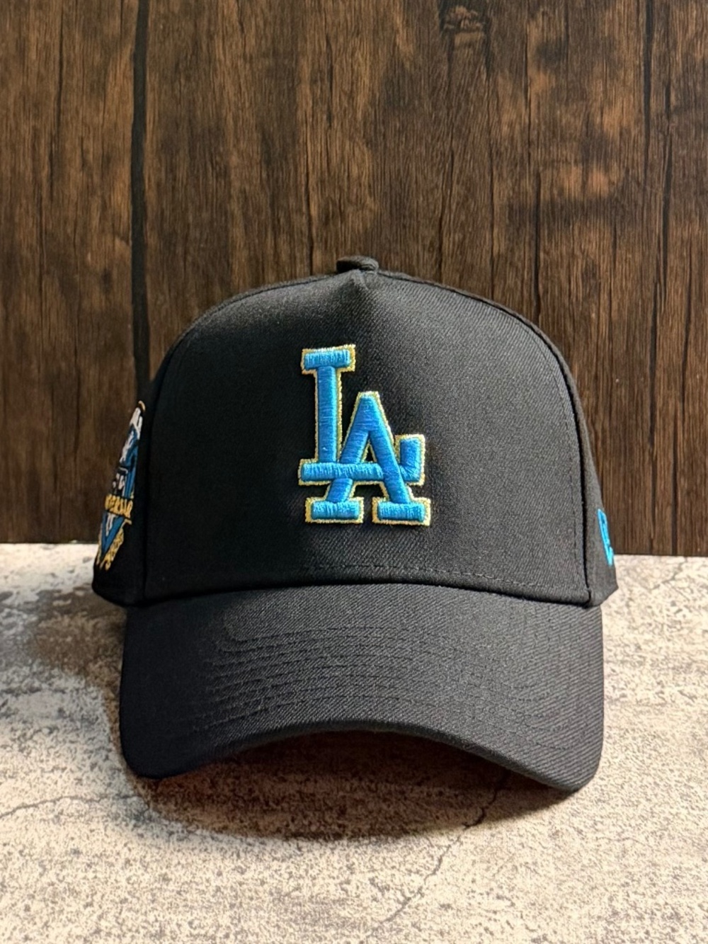 New Era Dodgers 9FORTY A-Frame Black Blue Gold 50th Anniversary Snapback OSFA